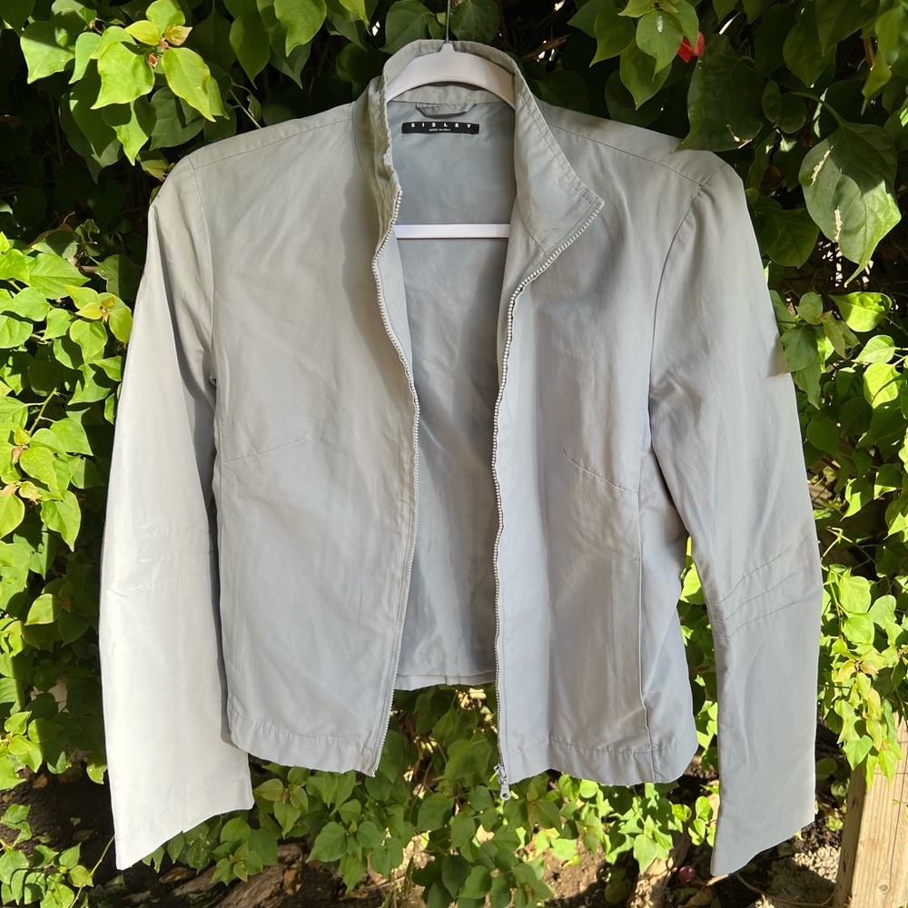 Sisley Gray Utility Jacket with Open Collar and Relaxed Fit